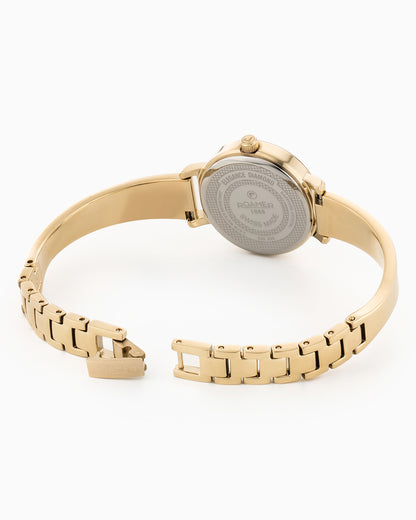 Elegance Diamond Round 25mm Quartz Two Hand Champagne Dial Golden Bracelet Sapphire glass Stainless Steel swiss watch