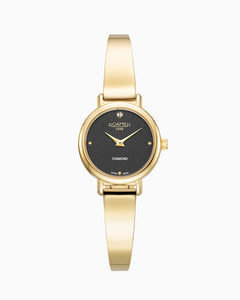 Elegance Diamond Round 25mm Quartz Two Hand Black Dial Golden Bracelet Sapphire glass Stainless Steel swiss watch