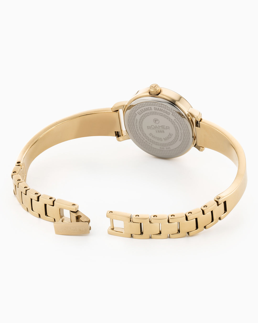 Elegance Diamond Round 25mm Quartz Two Hand Black Dial Golden Bracelet Sapphire glass Stainless Steel swiss watch