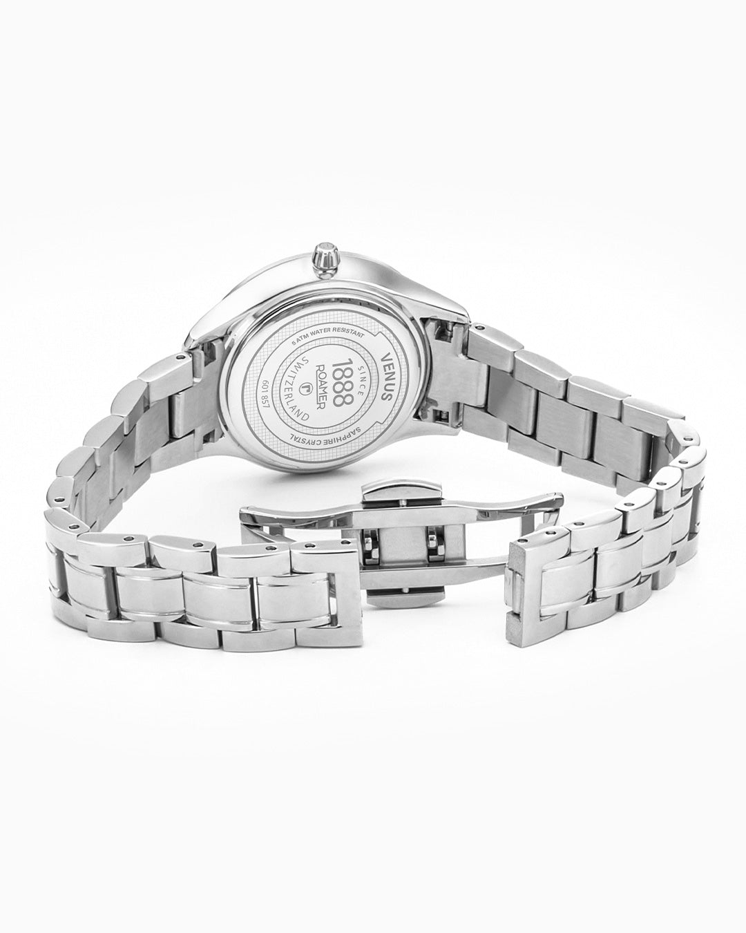 Venus Diamond 30mm Quartz Two-Hand Black Mop Silver Bracelet Sapphire glass Stainless Steel swiss watch