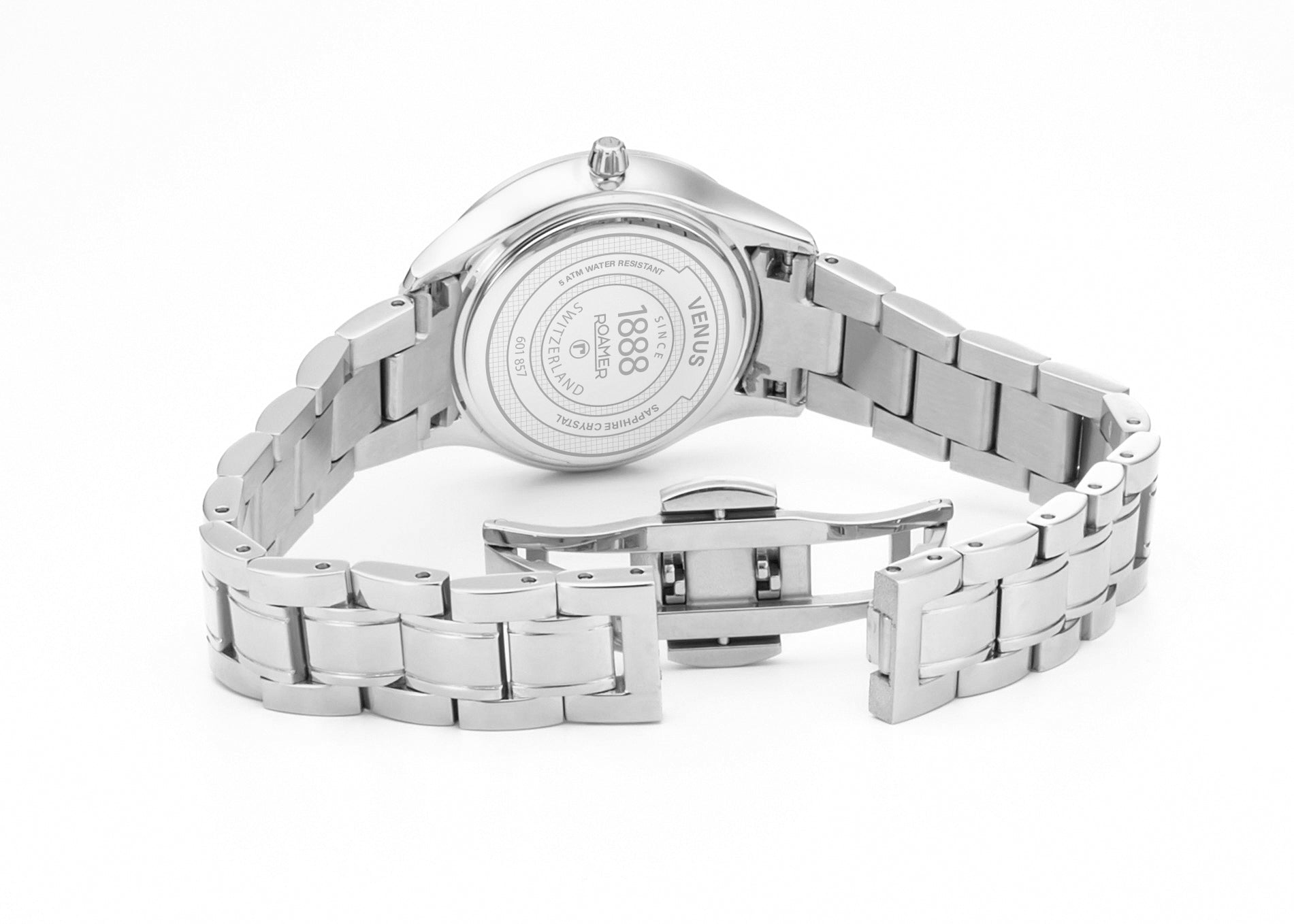 Venus Diamond 30mm Quartz Two-Hand Black Mop W/Pnp Indexes  1Pc 1.2Mm Dia Dial  Silver Bracelet Sapphire glass Stainless Steel swiss watch