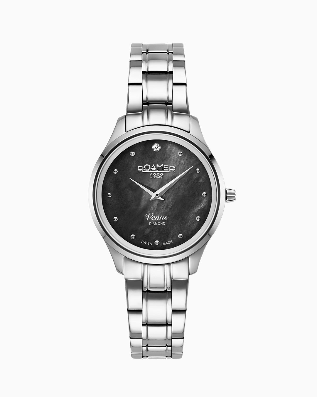 Venus Diamond 30mm Quartz Two-Hand Black Mop Silver Bracelet