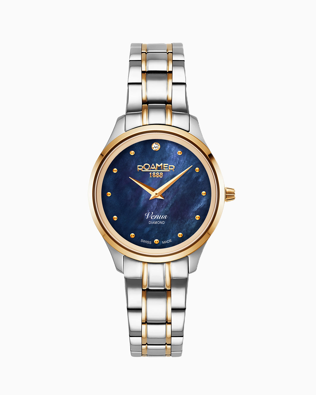 Venus Diamond 30mm Quartz Two-Hand Blue Mop Two-Tone Bracelet Sapphire glass Stainless Steel swiss watch
