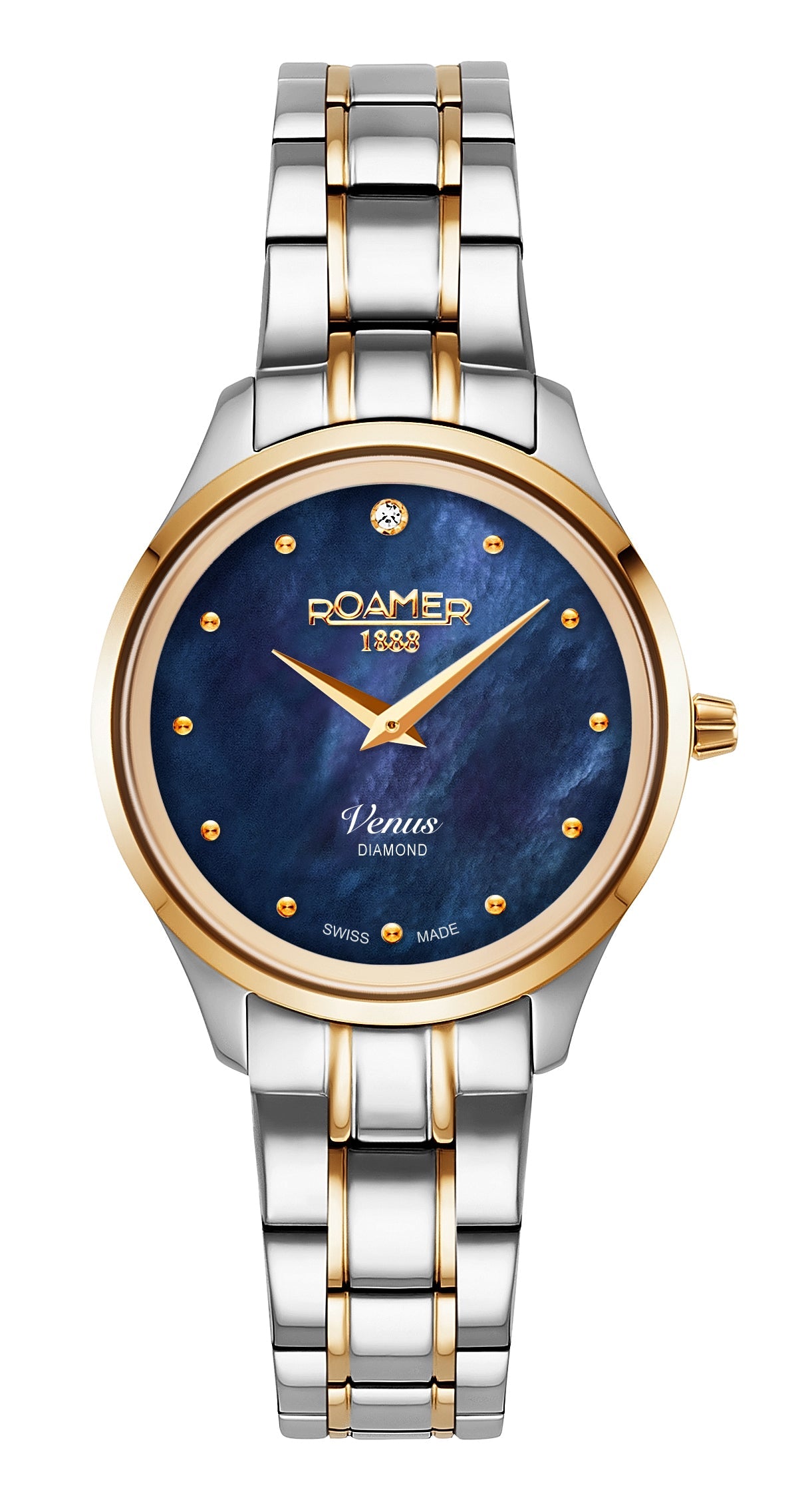 Venus Diamond 30mm Quartz Two-Hand Blue Mop W/Gp Indexes  1Pc 1.2Mm Dia Dial  Two-Tone Bracelet Sapphire glass Stainless Steel swiss watch