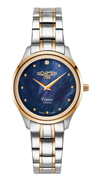 Venus Diamond 30mm Quartz Two-Hand Blue Mop W/Gp Indexes  1Pc 1.2Mm Dia Dial  Two-Tone Bracelet Sapphire glass Stainless Steel swiss watch