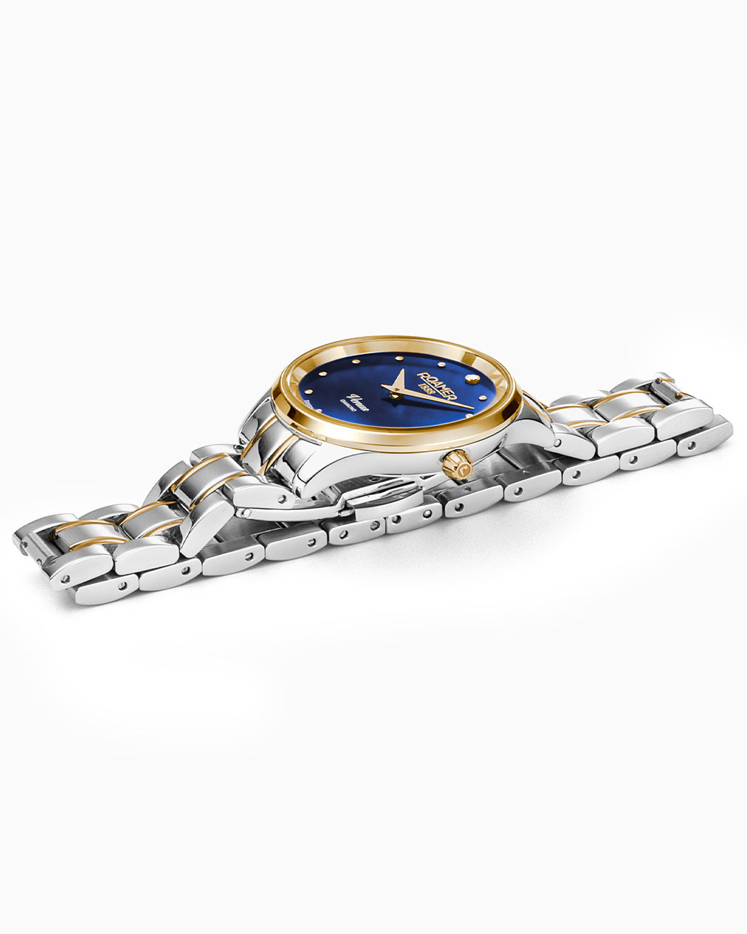 Venus Diamond 30mm Quartz Two-Hand Blue Mop Two-Tone Bracelet Sapphire glass Stainless Steel swiss watch