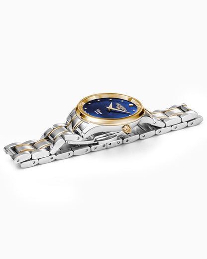 Venus Diamond 30mm Quartz Two-Hand Blue Mop Two-Tone Bracelet Sapphire glass Stainless Steel swiss watch