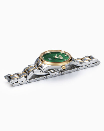 Venus Diamond 30mm Quartz Two-Hand Green Mop W/Gp Indexes, 1Pc 1.2Mm Dia Dial  Two-Tone Bracelet Sapphire glass Stainless Steel swiss watch