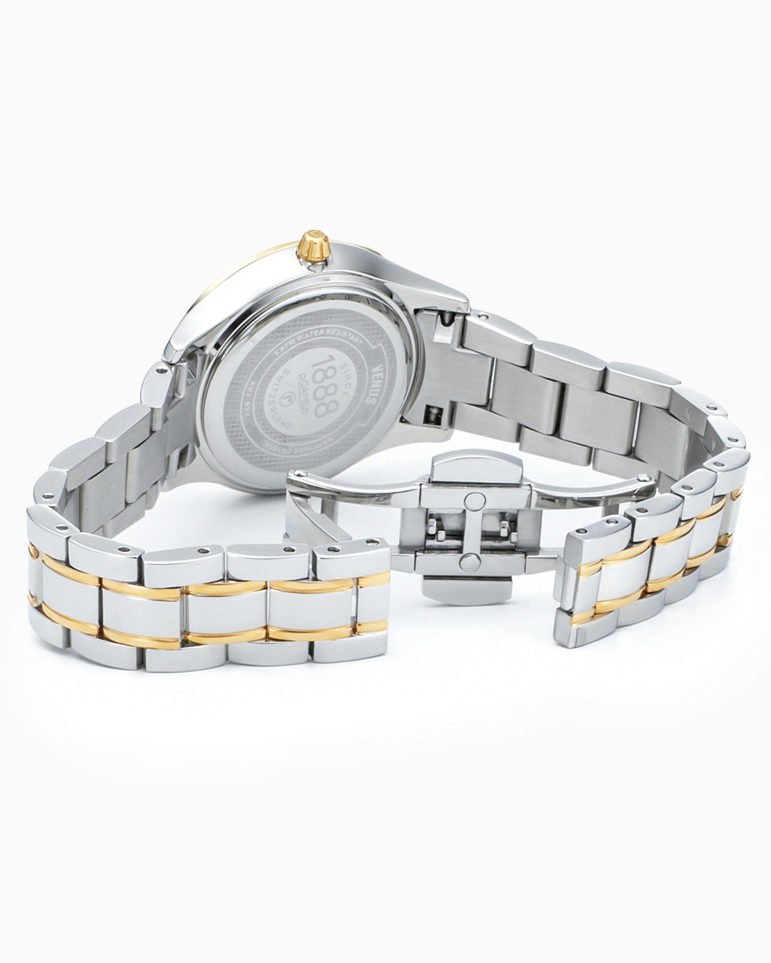 Venus Diamond 30mm Quartz Two-Hand White Mop W/Gp Indexes, 1Pc 1.2Mm Dia Dial  Two-Tone Bracelet Sapphire glass Stainless Steel swiss watch