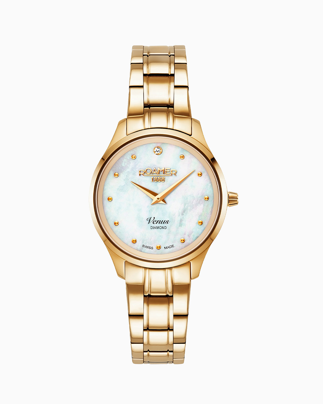 Venus Diamond 30mm Quartz Two-Hand Gold Bracelet Sapphire glass Stainless Steel swiss watch