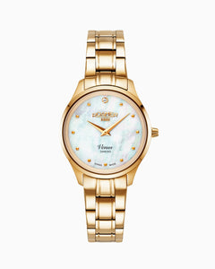 Venus Diamond 30mm Quartz Two-Hand Gold Bracelet Sapphire glass Stainless Steel swiss watch