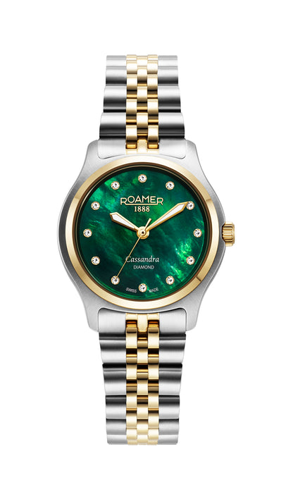 Cassandra Diamond 31 mm Quartz Three-Hand Green Dial Two-Tone Bracelet Sapphire glass Stainless Steel swiss watch