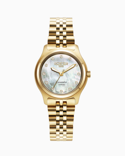 Cassandra Diamond 31 mm Quartz Three-Hand White Dial Gold Bracelet Sapphire glass Stainless Steel swiss watch