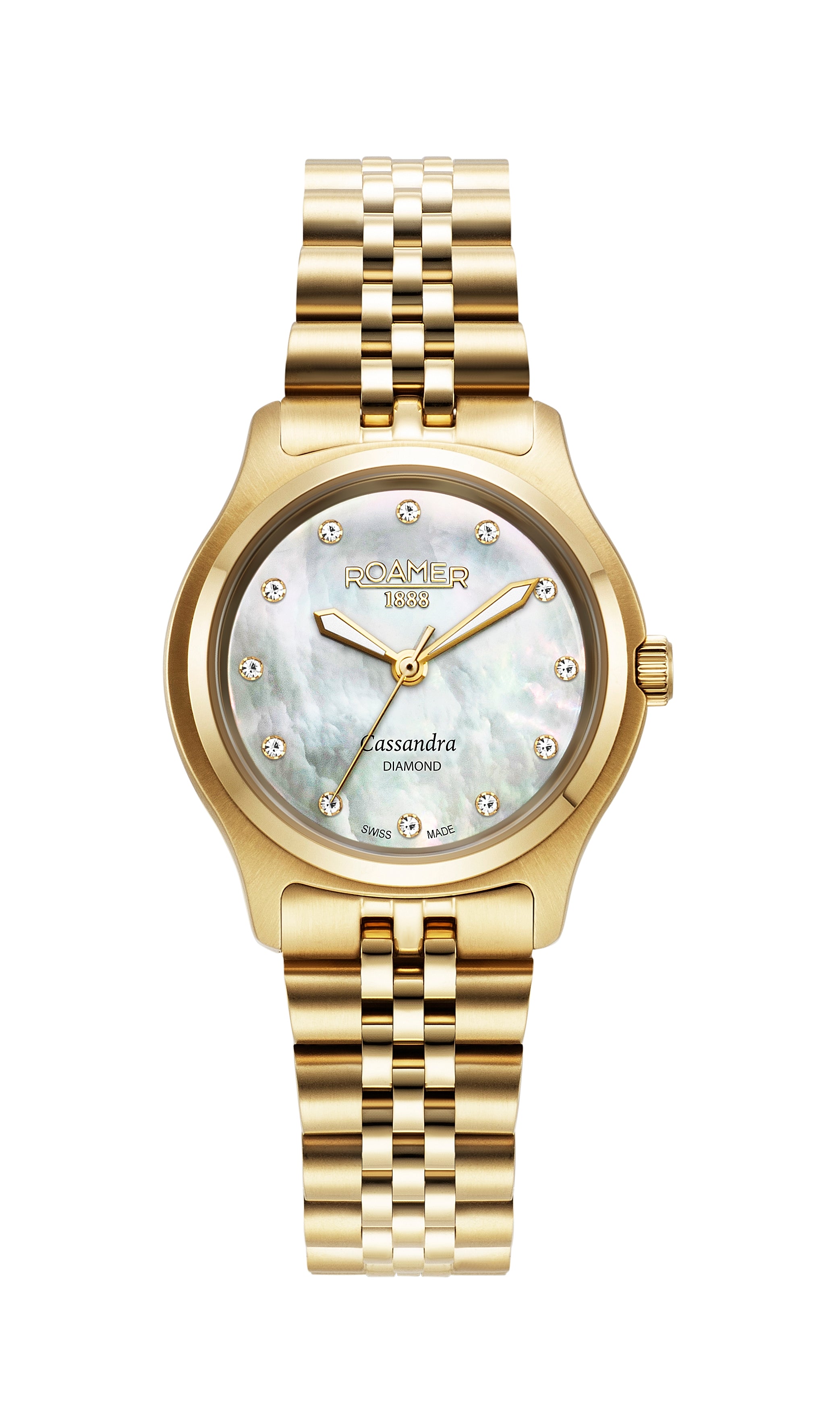 Cassandra Diamond 31 mm Quartz Three-Hand White Dial Gold Bracelet Sapphire glass Stainless Steel swiss watch