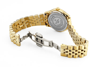 Cassandra Diamond 31 mm Quartz Three-Hand White Dial Gold Bracelet Sapphire glass Stainless Steel swiss watch