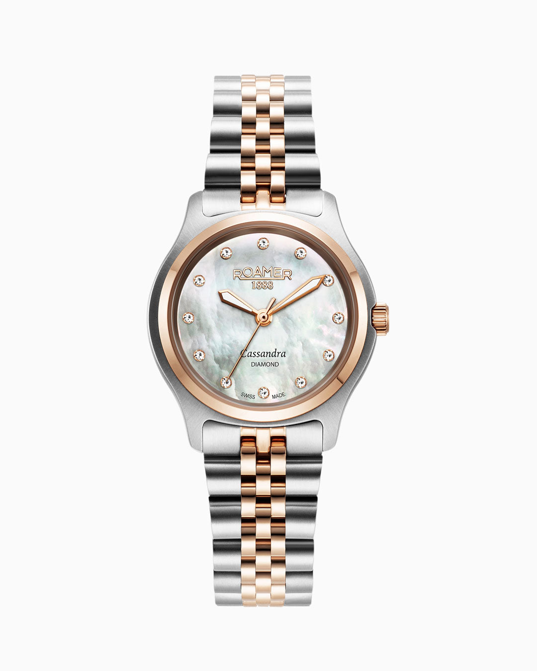Roamer Cassandra Diamond 31 mm Quartz Three-Hand White Dial MOP Two-Tone Bracelet Sapphire glass Stainless Steel swiss watch