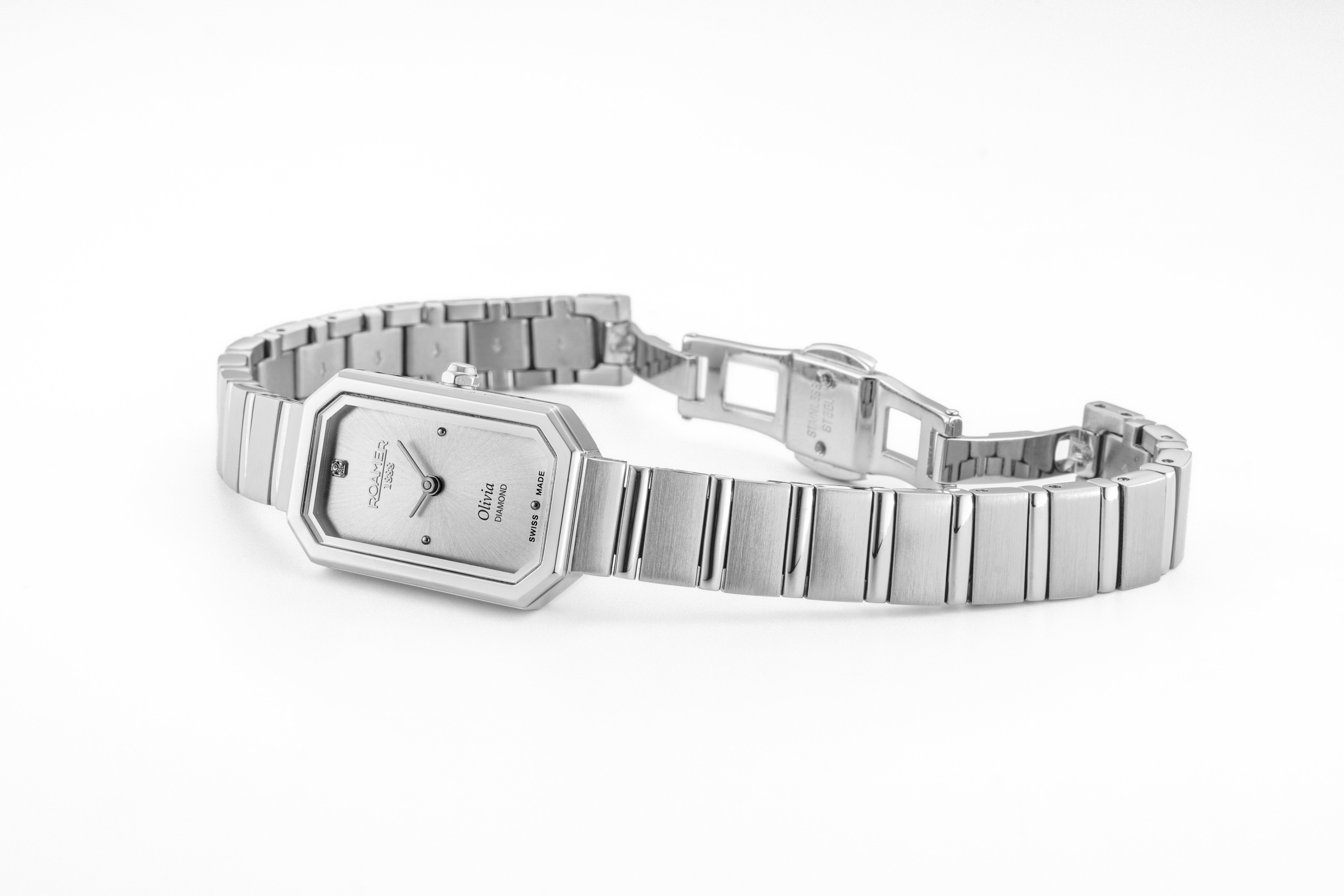 Olivia Diamond 18x29 mm Quartz Two-Hand Silver Dial Silver Bracelet Sapphire glass Stainless Steel swiss watch