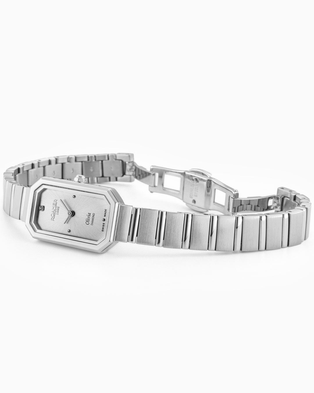 Olivia Diamond 18x29 mm Quartz Two-Hand Silver Dial Silver Bracelet Sapphire glass Stainless Steel swiss watch