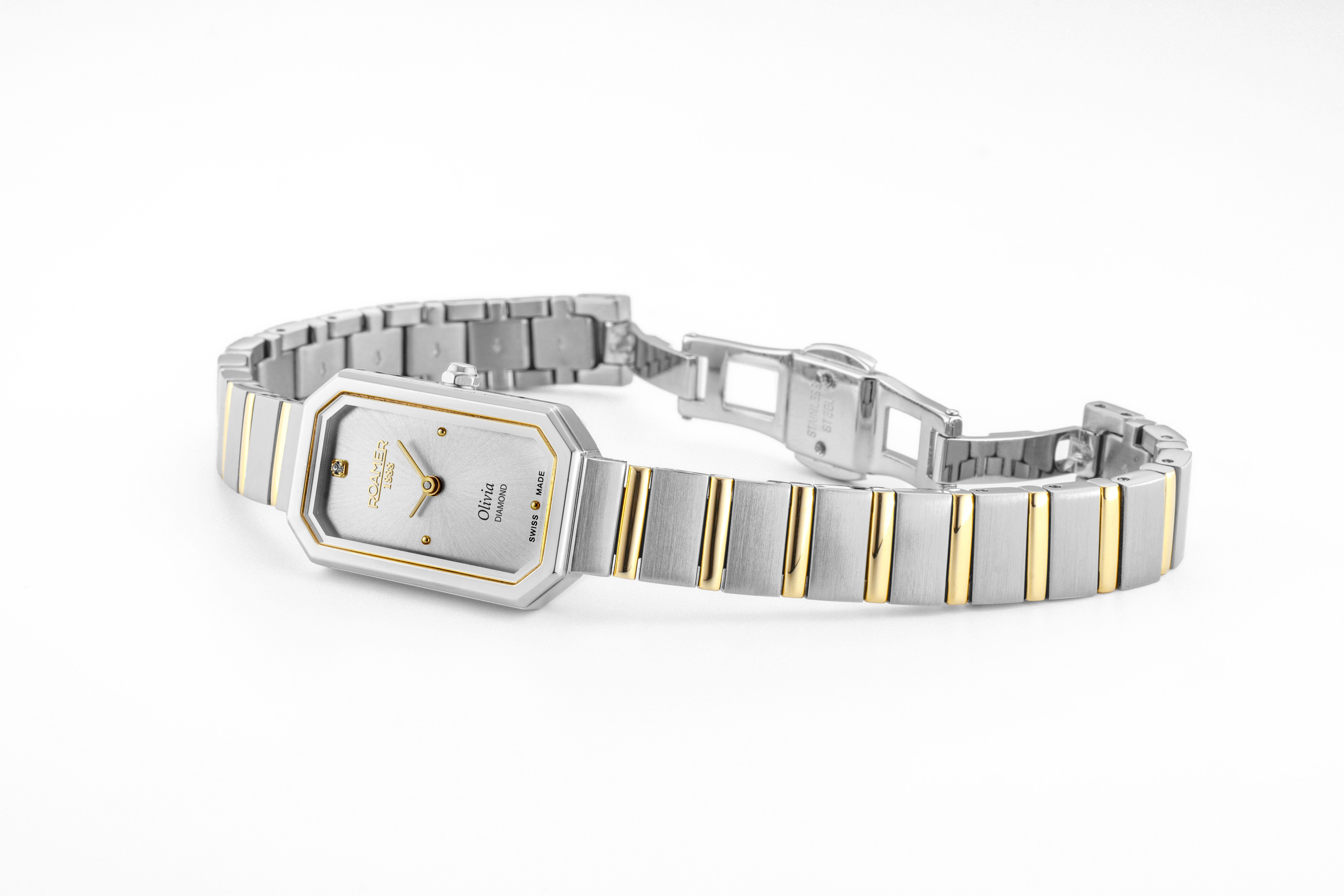Olivia Diamond 18x29 mm Quartz Two-Hand Silver Dial Two-Tone Bracelet Sapphire glass Stainless Steel swiss watch