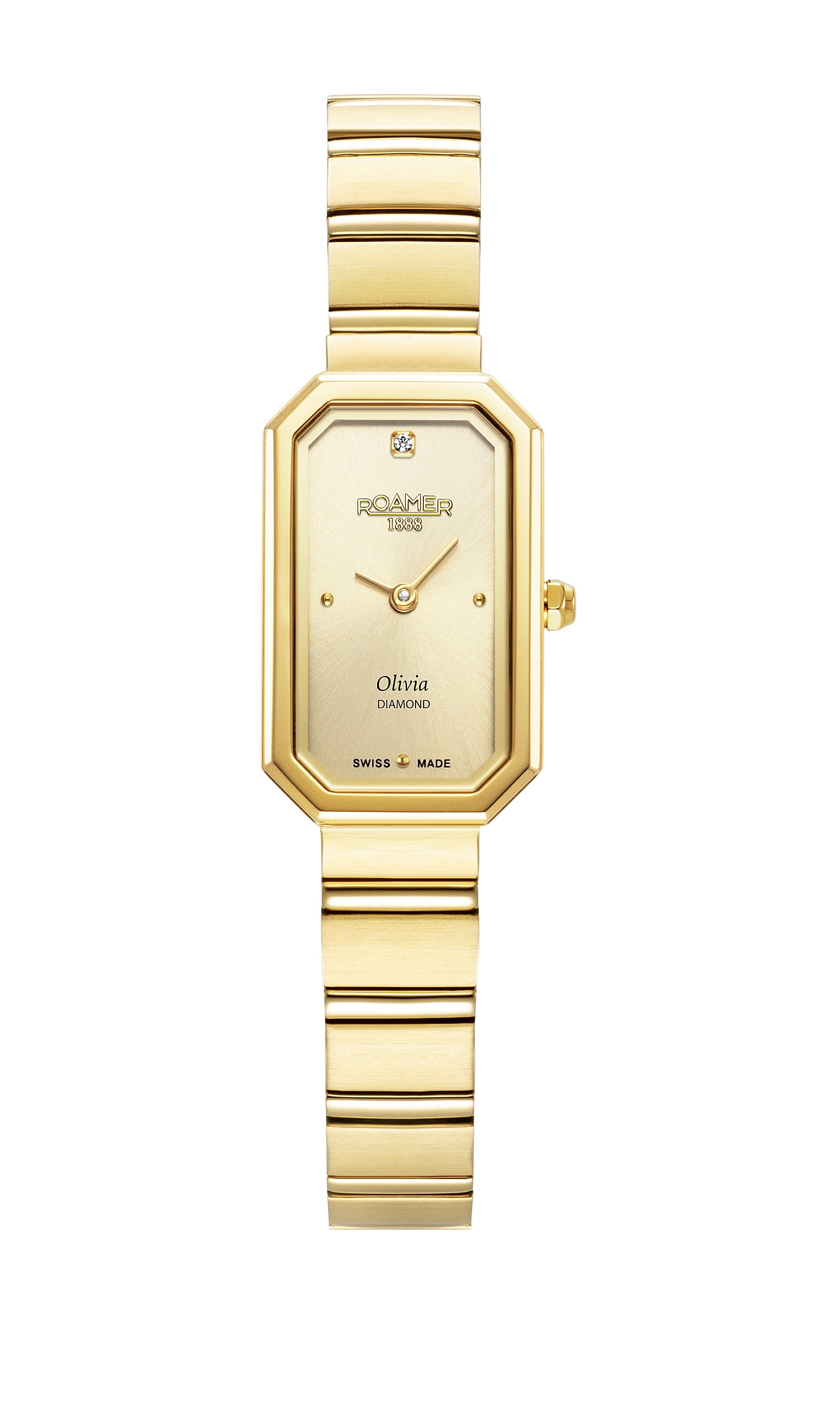 Olivia Diamond 18x29 mm Quartz Two-Hand Silver Dial Gold Bracelet Sapphire glass Stainless Steel swiss watch