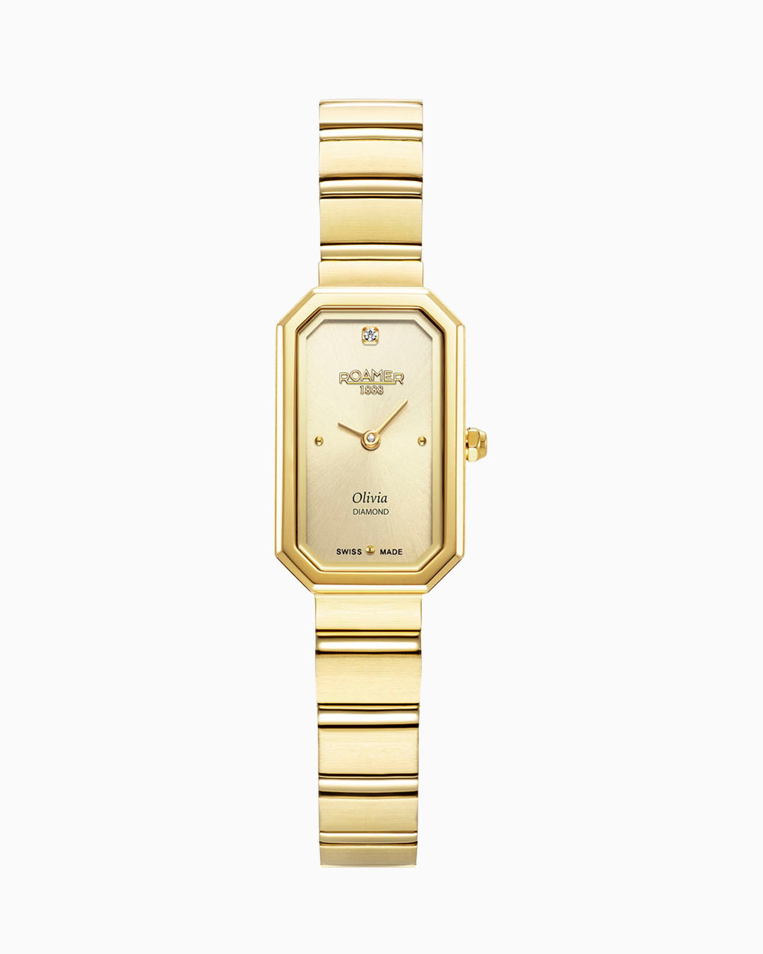 Roamer Olivia Diamond 18x29 mm Quartz Two-Hand Gold Dial Gold Tone Bracelet Sapphire glass Stainless Steel swiss watch