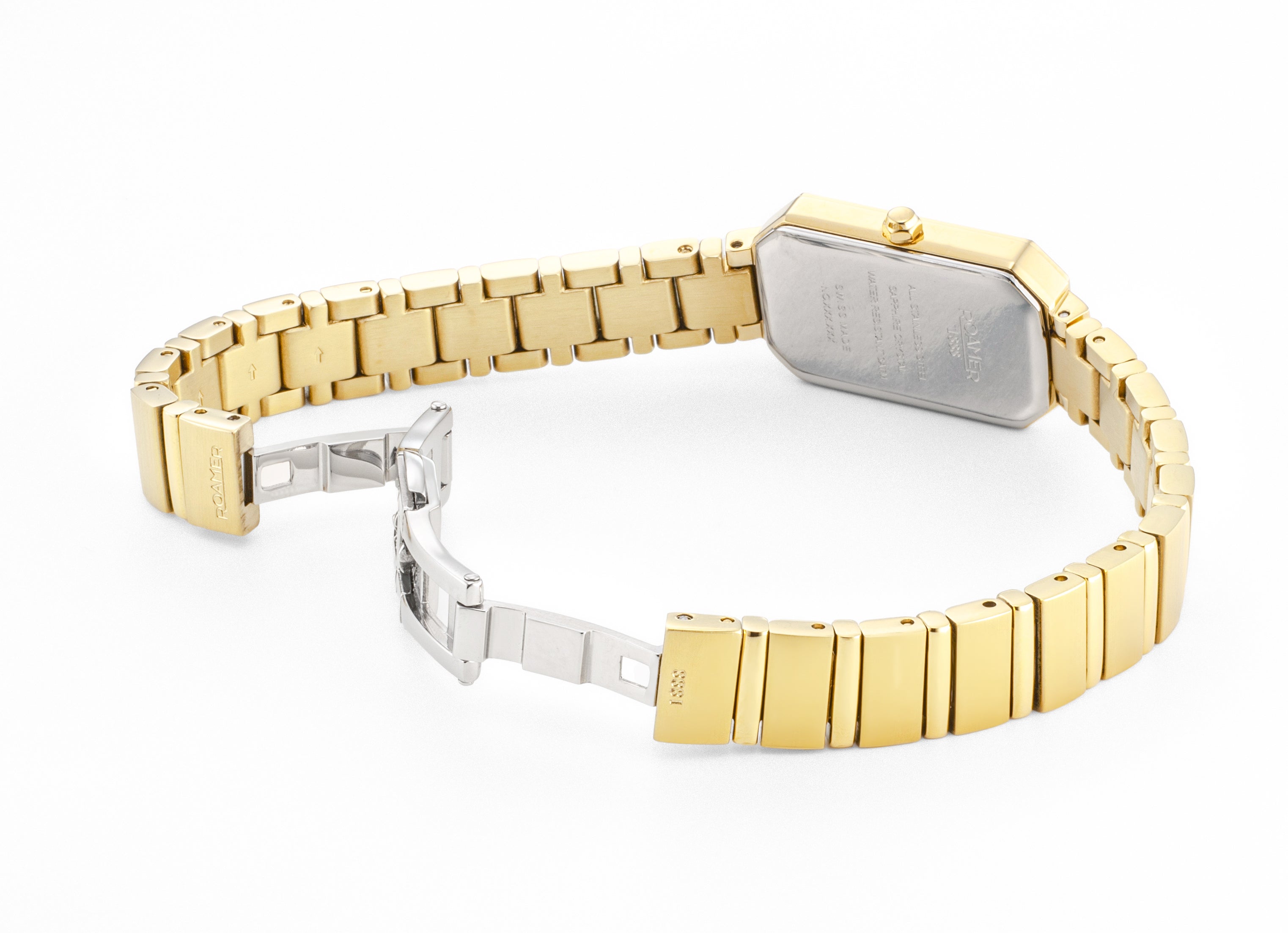 Olivia Diamond 18x29 mm Quartz Two-Hand Silver Dial Gold Bracelet Sapphire glass Stainless Steel swiss watch