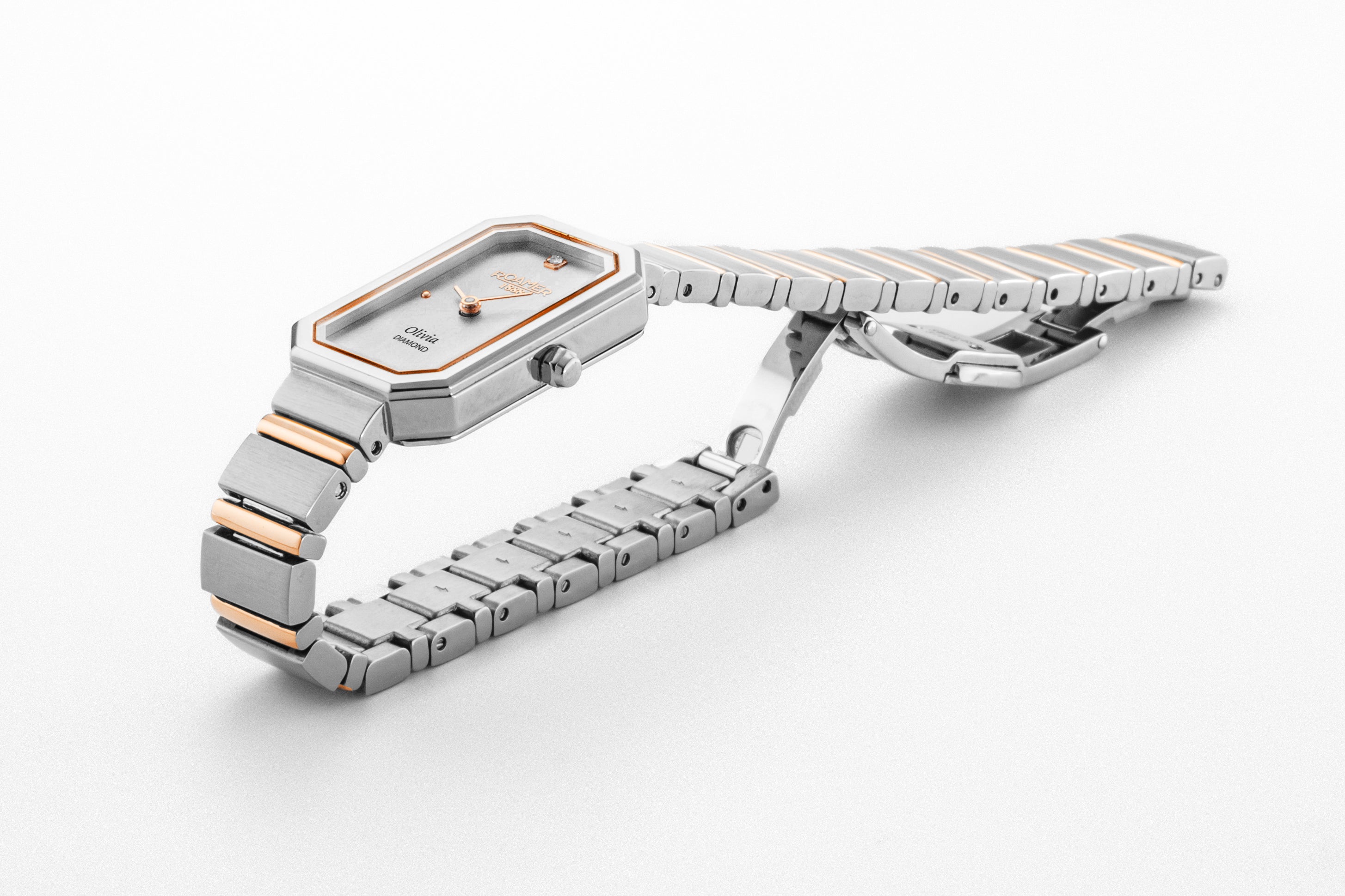 Olivia Diamond 18x29 mm Quartz Two-Hand Silver Dial Two-Tone Bracelet Sapphire glass Stainless Steel swiss watch
