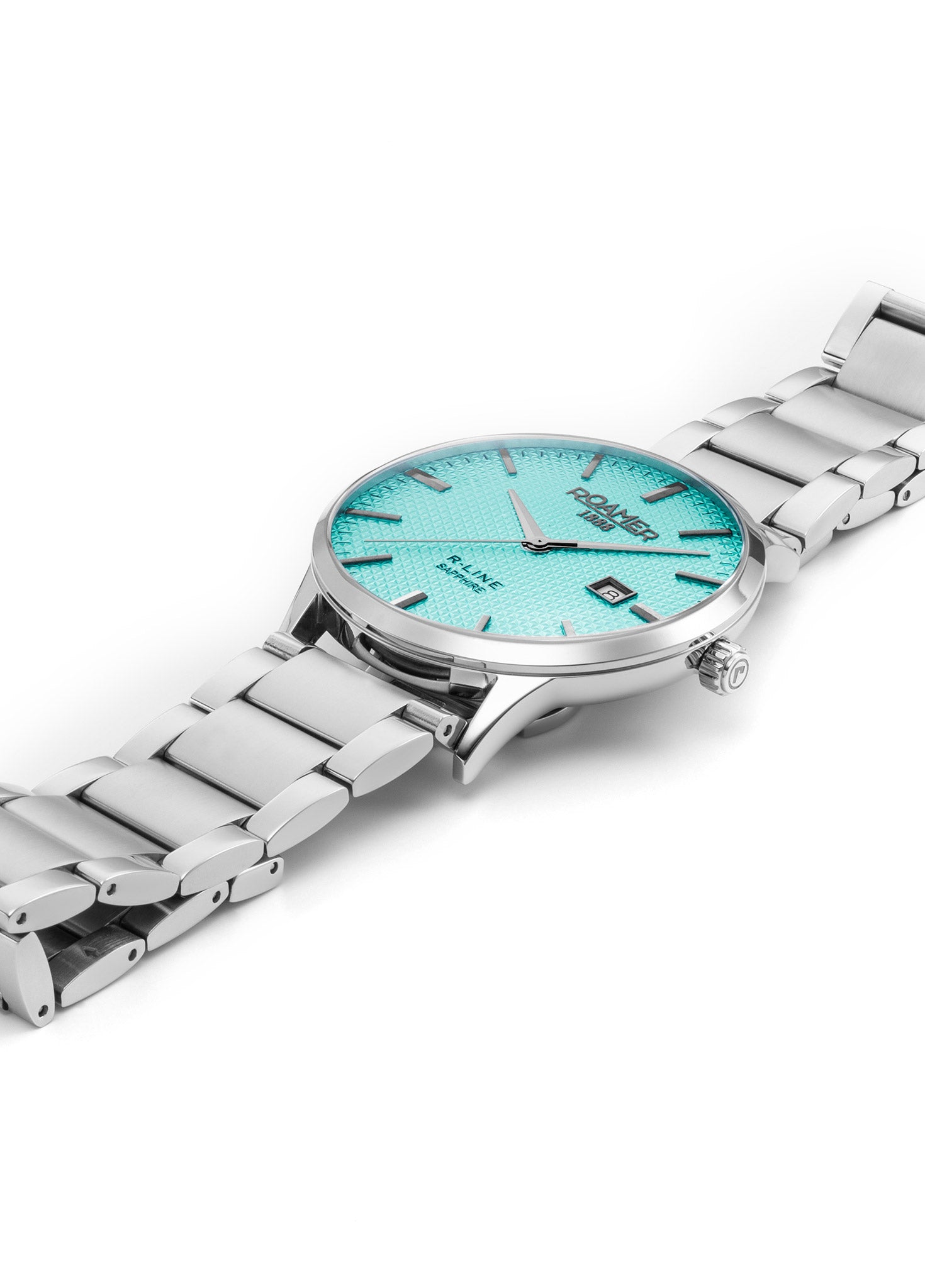 R Line Classic 43 mm Quartz Three-Hand Date Sky Blue Dial Silver Bracelet Sapphire glass Stainless Steel swiss watch