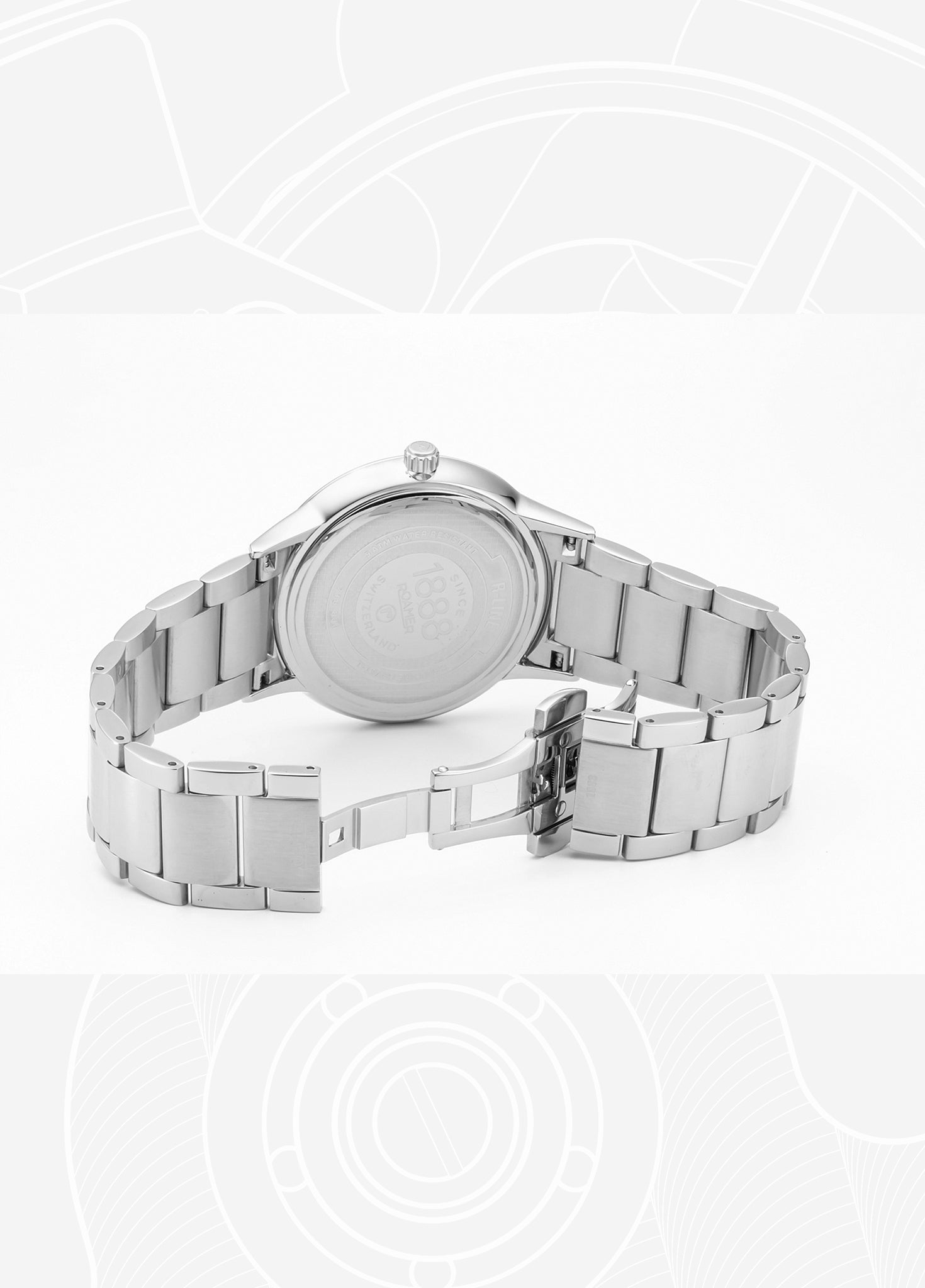 R Line Classic 43 mm Quartz Three-Hand Date Blue W/ Silver Indexes Dial Silver Bracelet Sapphire glass Stainless Steel swiss watch