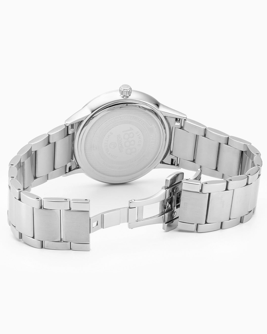 R Line Classic 43 mm Quartz Three-Hand Date Black Dial Silver Bracelet Sapphire glass Stainless Steel swiss watch