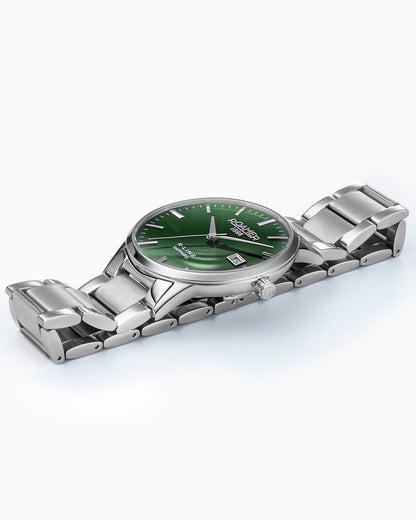 R Line Classic 43mm Quartz Three-Hand Date Green Sunray Dial Silver Bracelet Sapphire glass Stainless Steel swiss watch