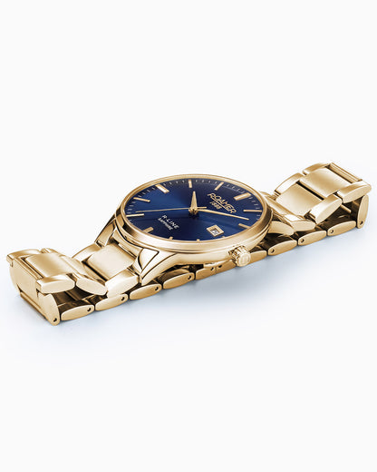 R Line Classic Set 43 mm Quartz Three-Hand Date Blue Dial Gold Bracelet Leather Strap Set Sapphire Glass Stainless Steel Swiss Watch