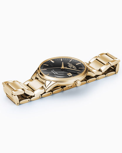 R Line Classic Set 43 mm Quartz Three-Hand Date Black Dial Gold Bracelet Leather Strap Set Sapphire Glass Stainless Steel Swiss Watch