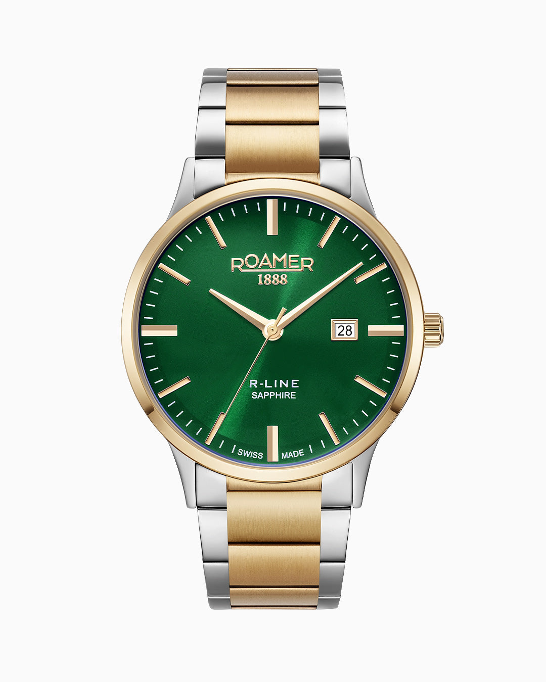R Line Classic 43 mm Quartz Three-Hand Date Green Dial Two-Tone Bracelet Sapphire glass Stainless Steel swiss watch