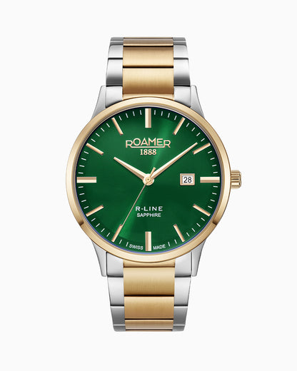 R Line Classic 43 mm Quartz Three-Hand Date Green Dial Two-Tone Bracelet Sapphire glass Stainless Steel swiss watch