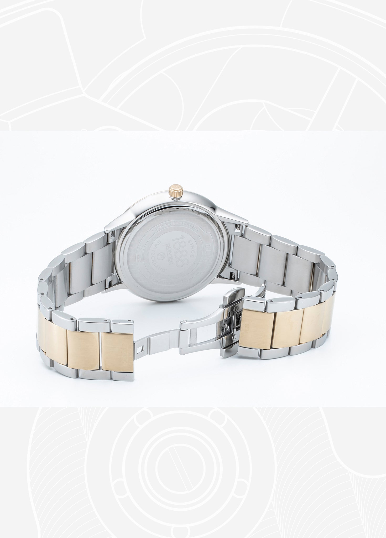 R Line Classic 43 mm Quartz Three-Hand Date Two-Tone Bracelet Sapphire glass Stainless Steel swiss watch