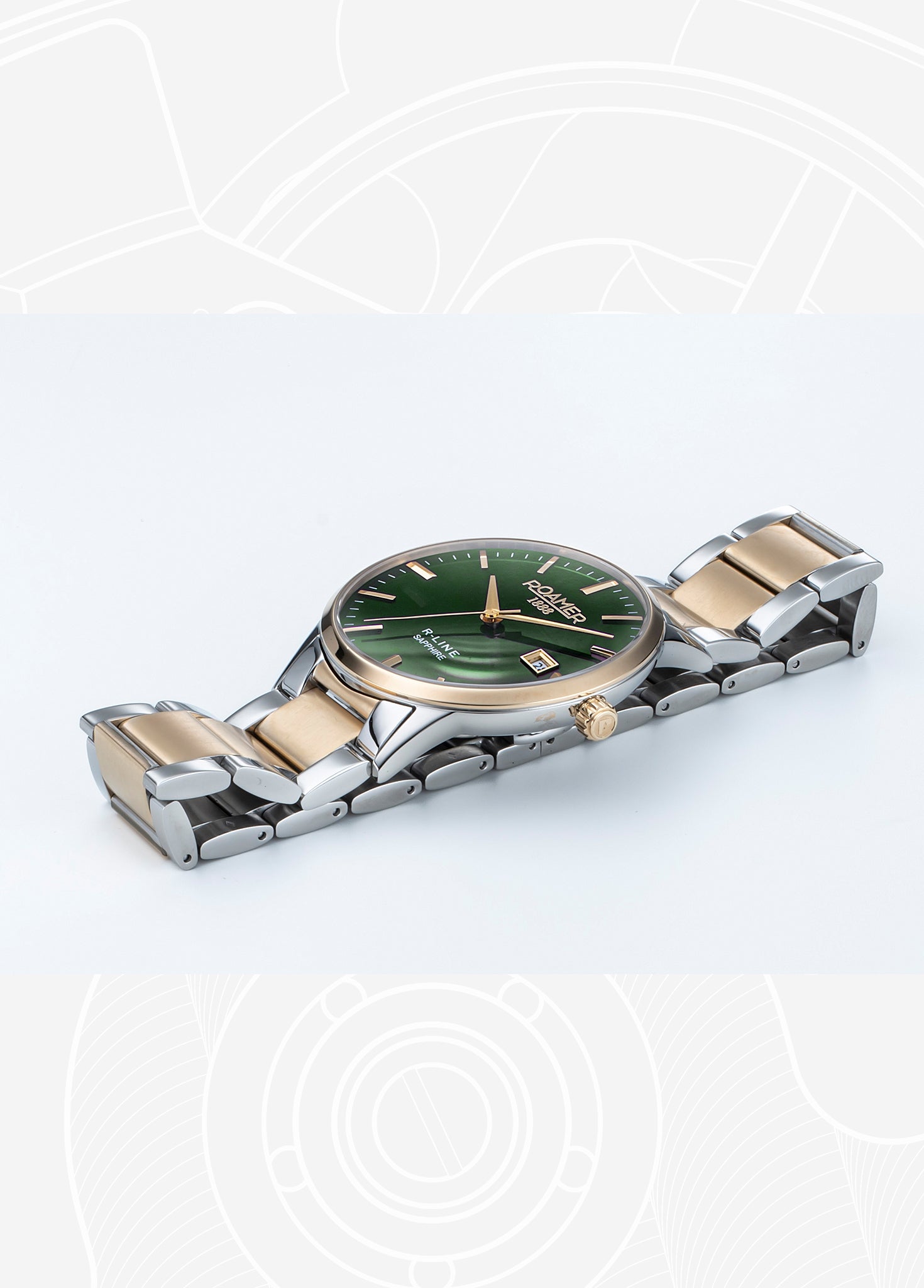 R Line Classic 43 mm Quartz Three-Hand Date Green Dial Two-Tone
