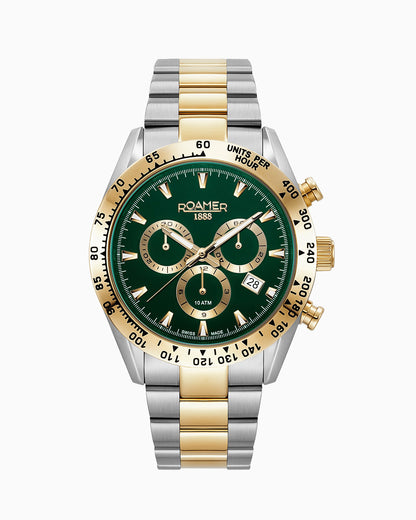 Monza 100 42mm Chronograph Date Green Dial Gold-Silver Tone Bracelet Sapphire glass Stainless Steel swiss watch