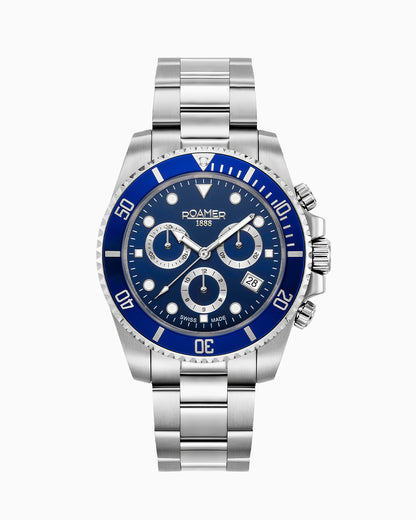 Deep Sea 100 41mm Chronograph Date Blue Dial Silver Bracelet Sapphire glass Stainless Steel swiss watch