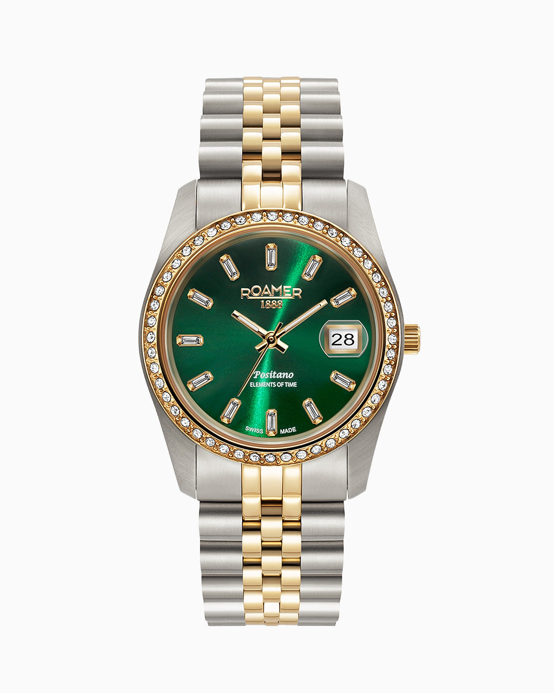 Positano 34mm Three-Hand Date Green Dial Gold-Silver Tone Bracelet Sapphire glass Stainless Steel swiss watch