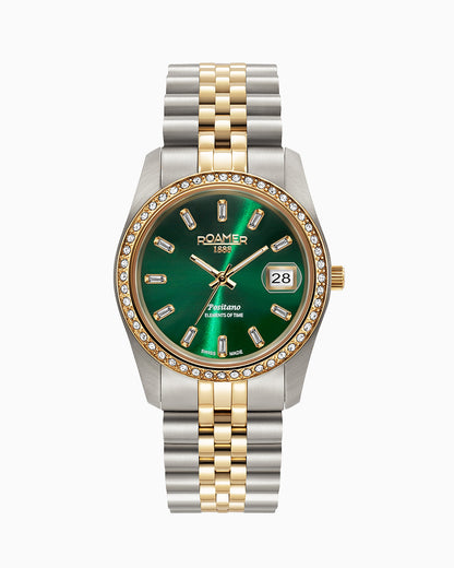 Positano 34mm Three-Hand Date Green Dial Gold-Silver Tone Bracelet Sapphire glass Stainless Steel swiss watch