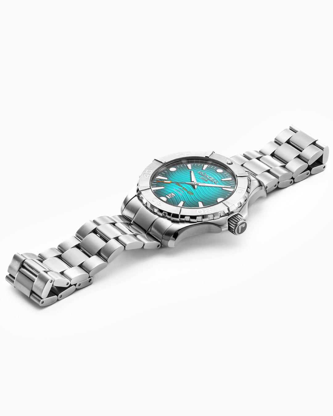 Deep Sea 200 43 mm Quartz Three-Hand Date Sky Blue Pattern Dial Silver Bracelet Sapphire glass Stainless Steel swiss watch