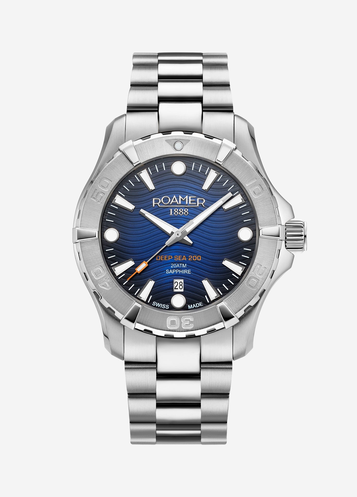 Deep Sea 200 43 mm Quartz Three-Hand Date Blue Dial Silver Bracelet Sapphire glass Stainless Steel swiss watch