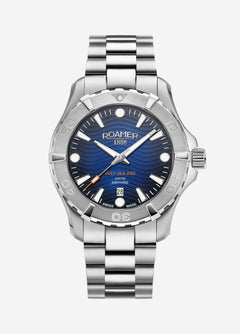 Deep Sea 200 43mm Quartz Three-Hand Date Blue Dial Silver Bracelet Sapphire glass Stainless Steel swiss watch