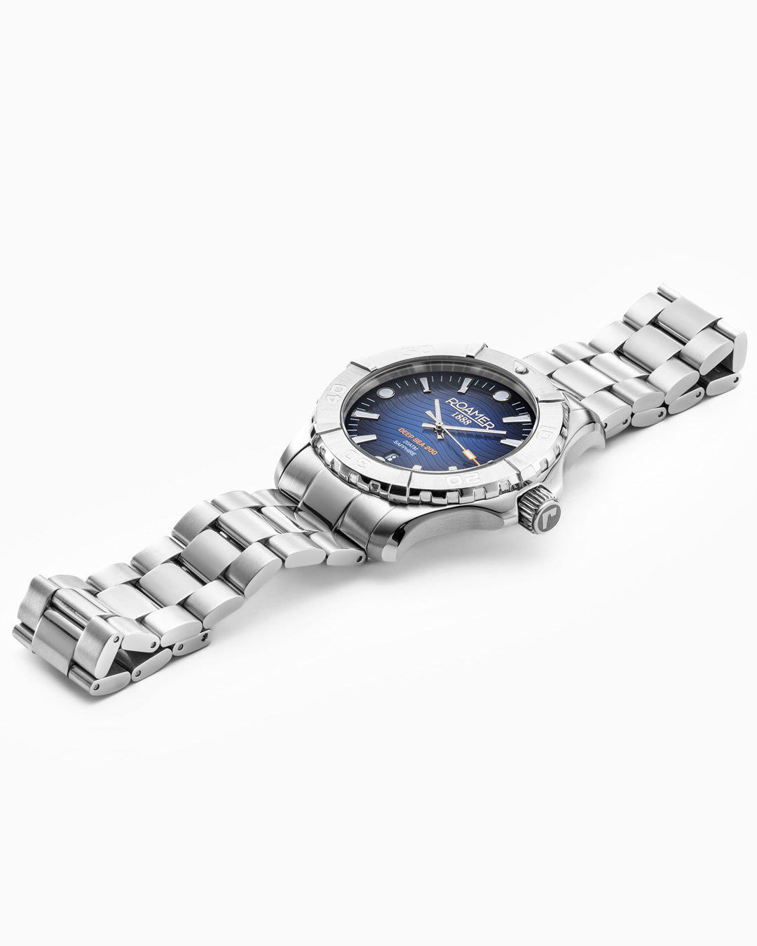 Deep Sea 200 43mm Quartz Three-Hand Date Blue Dial Silver Bracelet Sapphire glass Stainless Steel swiss watch
