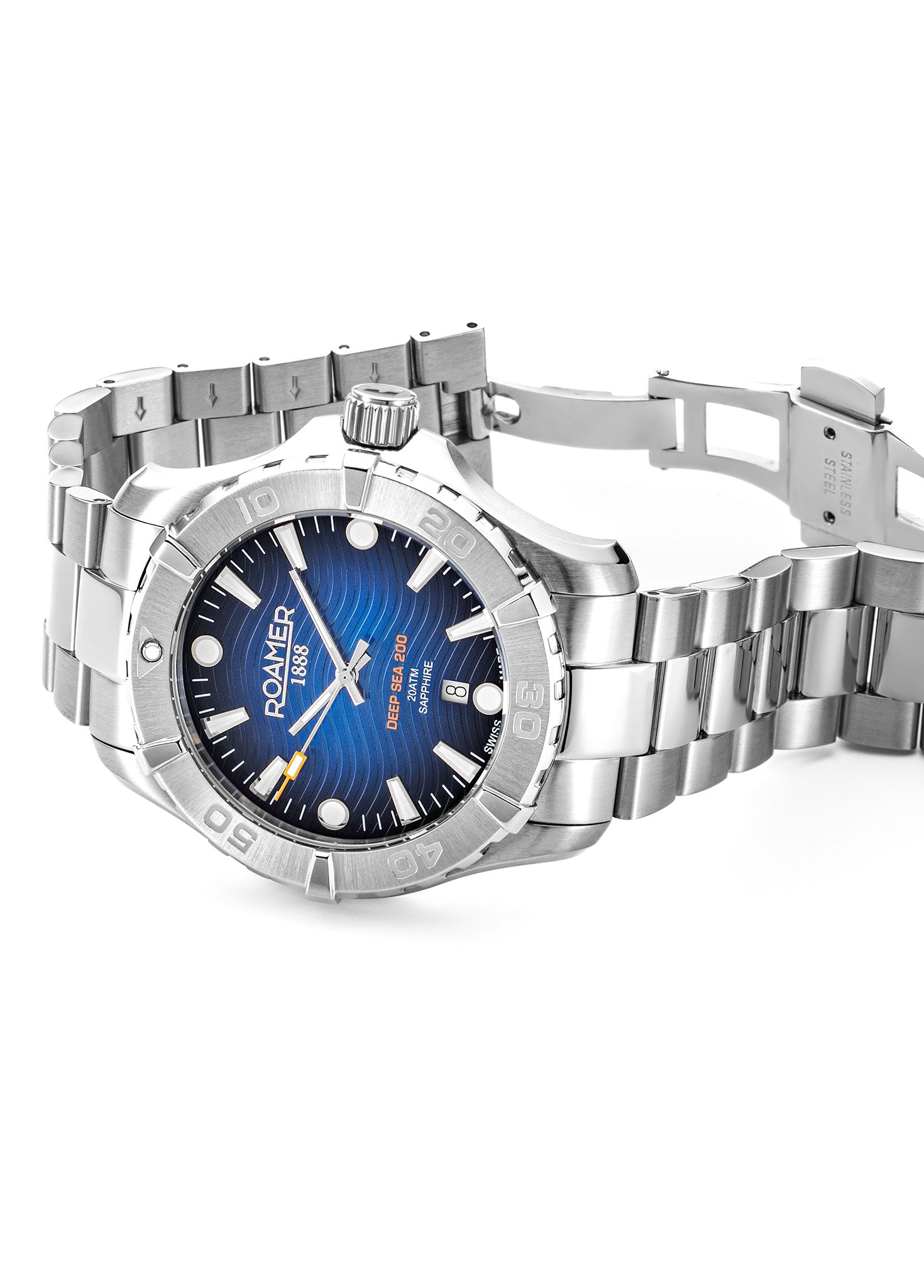 Deep Sea 200 43 mm Quartz Three-Hand Date Blue Dial Silver Bracelet Sapphire glass Stainless Steel swiss watch