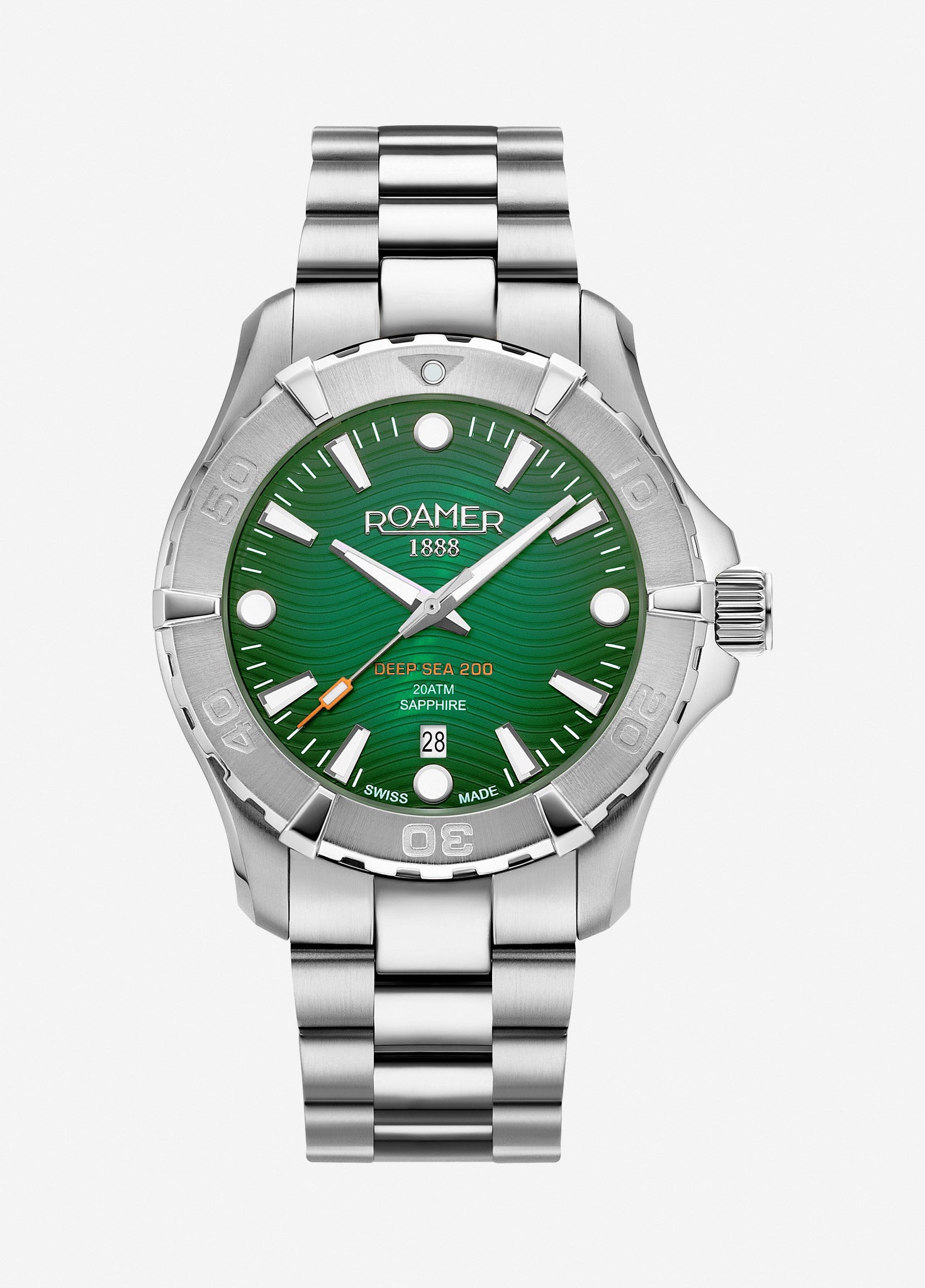 Deep Sea 200 43 mm Quartz Three-Hand Date Green Dial Silver Bracelet Sapphire glass Stainless Steel swiss watch