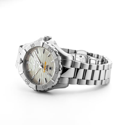 Deep Sea 200 Ladies 34 mm Quartz Three-Hand Date White Dial Silver Bracelet Sapphire glass Stainless Steel swiss watch