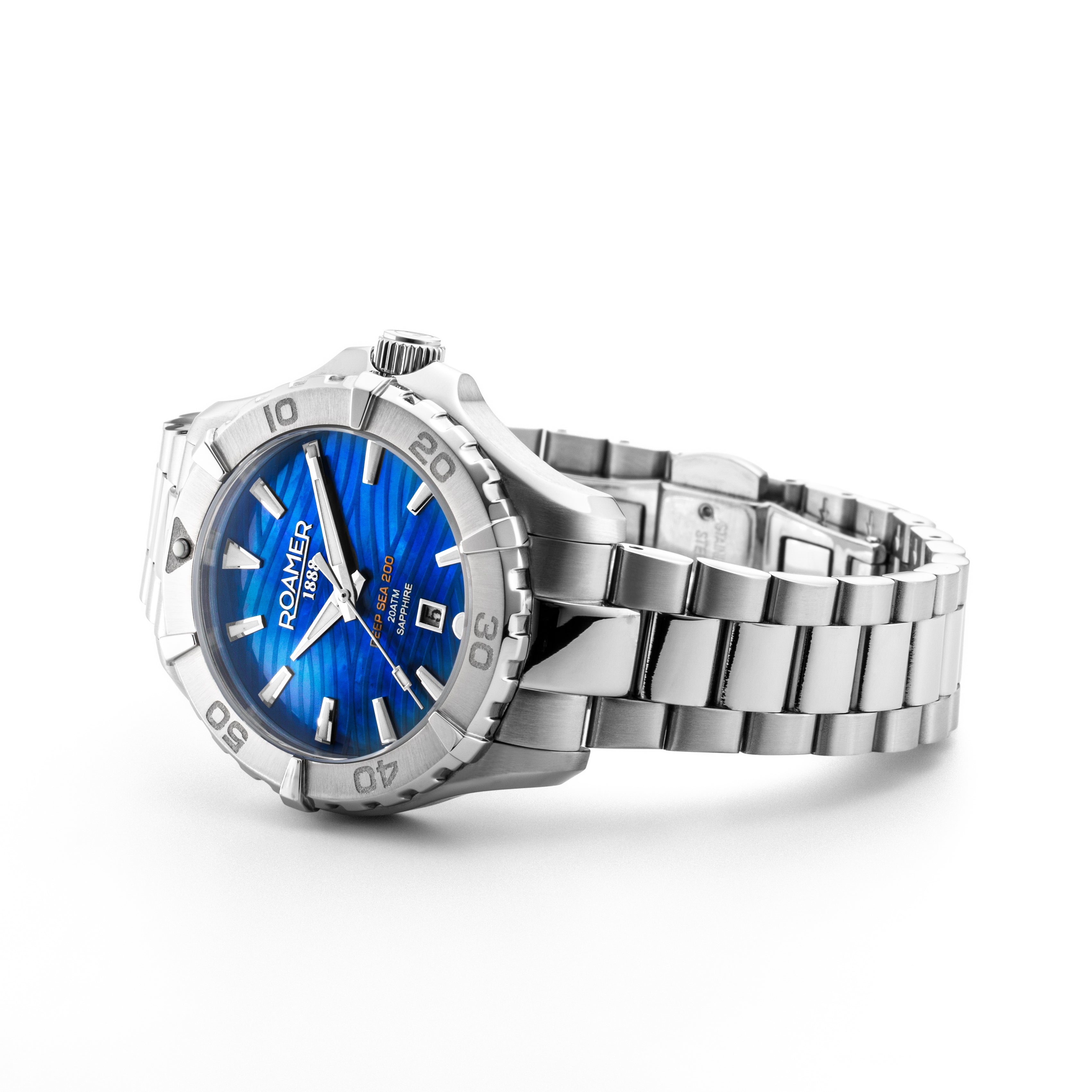 Deep Sea 200 Ladies 34 mm Quartz Three-Hand Date Blue Dial Silver Bracelet Sapphire glass Stainless Steel swiss watch