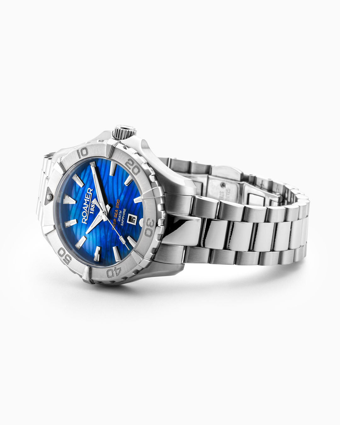 Deep Sea 200 Ladies 34 mm Quartz Three-Hand Date Blue Dial Silver Bracelet Sapphire glass Stainless Steel swiss watch